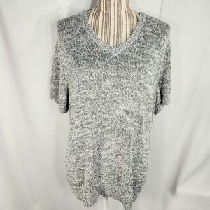 Sag Harbor Grey & White Short Sleeve V Neck Sweater Plus Size 1X